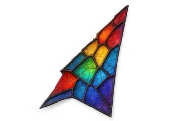 Colorful stained glass arrow pointing up with transparent background