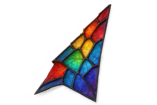 Colorful stained glass arrow pointing up with transparent background