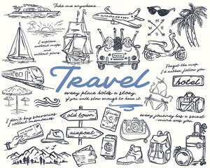 Travel Whimsical hand-drawn illustration Set