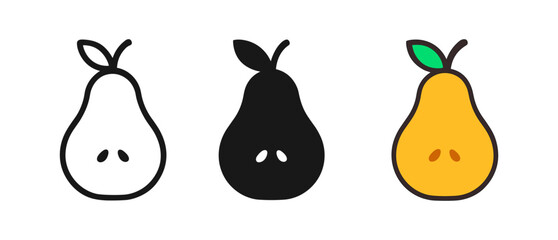 Minimalist pear designs: outlined, silhouette, and colored variations