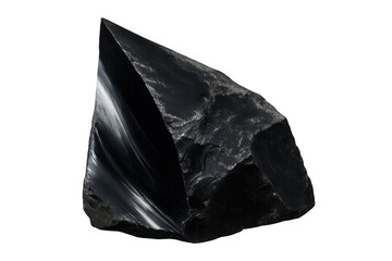 Black obsidian rock with transparent background showing polished surface and natural texture