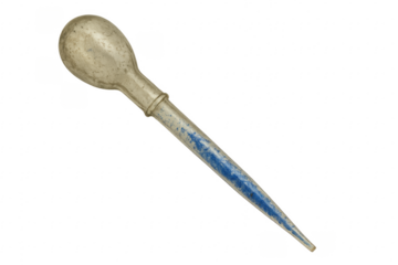 Vintage pipette containing blue liquid on transparent background