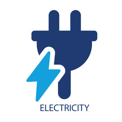 A stylized icon depicting a dark blue electrical plug with two prongs. 