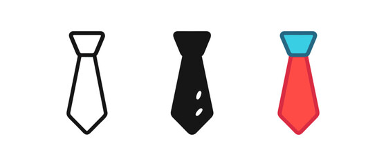 Modern tie icons set: outline, solid, and colorful designs for fashion concepts