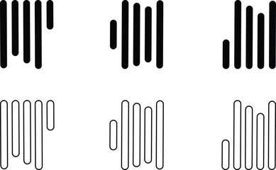 Align line icon set with vertical alignment, bar and equalizer style symbols. Collection of solid and outline vector icons for UI, UX, apps, charts, graphs, typography, design and document layout