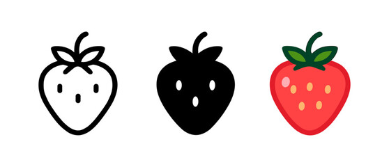Strawberry icons: outline, silhouette, and colorful design set for digital use