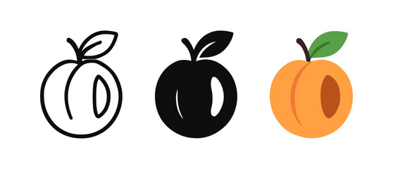 Fruit trio: modern linear, silhouette, and flat peach illustrations