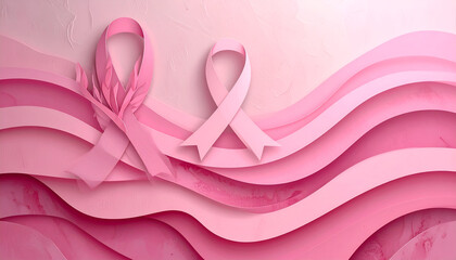 Pink ribbons on a layered background representing breast cancer awareness.