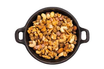 Mix of salted nuts, dry fruits, mix nuts, almond, cashew, pistachio, Hazelnut isolated on white background