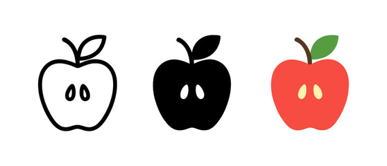 Minimalist apple icons in line and solid styles for modern design projects