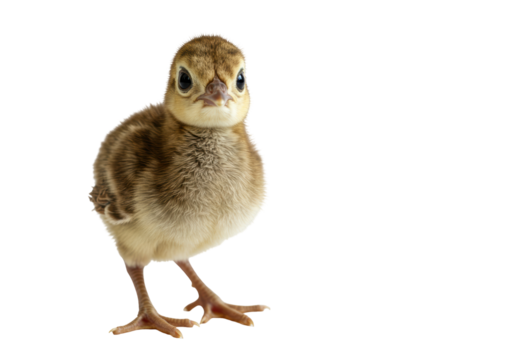 Isolated Young Wild Turkey Standing Looking At Camera, Portrait Of Newborn Bird Poults