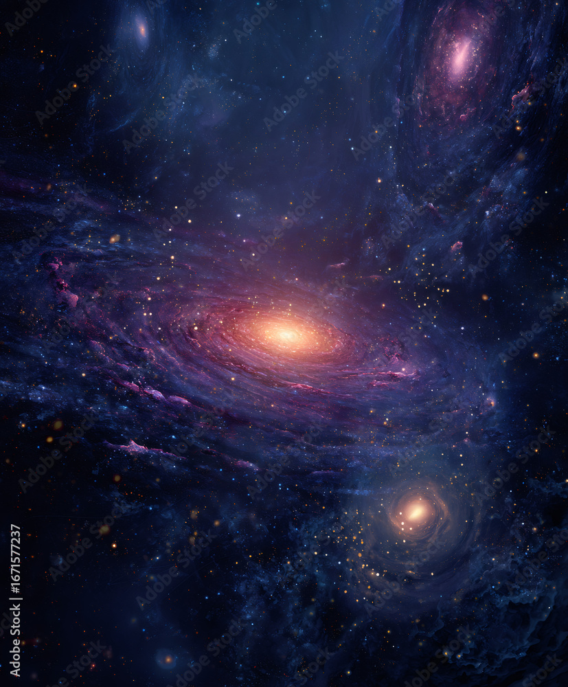 Wall mural spiral galaxy illuminating space. cosmic nebula with stars. universe exploration. science fiction ab