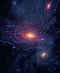 Fototapeta premium Spiral galaxy illuminating space. Cosmic nebula with stars. Universe exploration. Science fiction abstract digital background.
