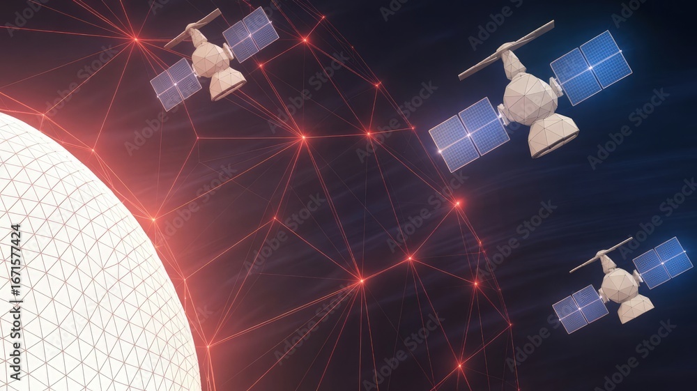 Poster satellites and networked sphere: dynamic representation of satellites in orbit, interconnected via a