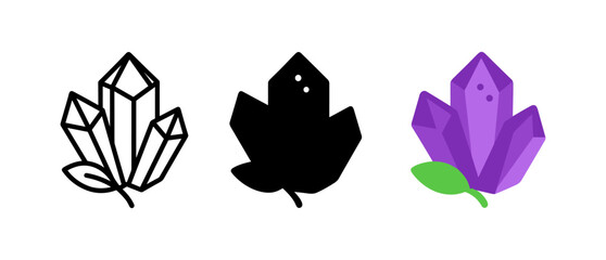 Geometric nature icons: crystal, leaf, and flower in modern minimalist style