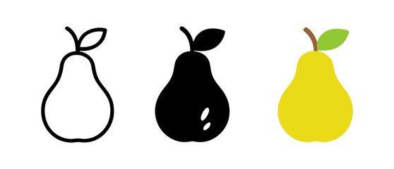 Minimalist pear designs in outline, silhouette, and color