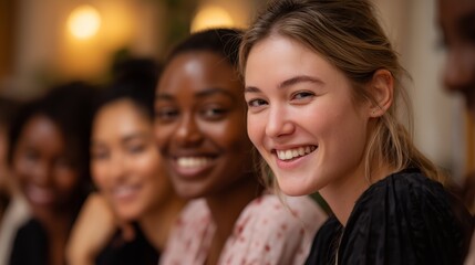 Group of friends enjoying a joyful dinner gathering in a cozy restaurant during evening hours
