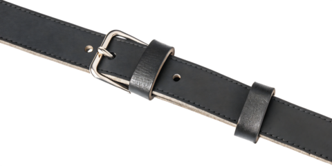 Leather belt with silver buckle isolated on a transparent background black leather belt