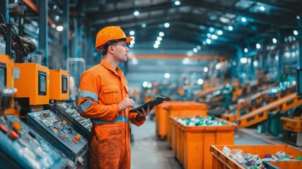 Manufacturing Supervisor at Work: Inside a bustling factory, a focused supervisor in safety gear inspects the production process.