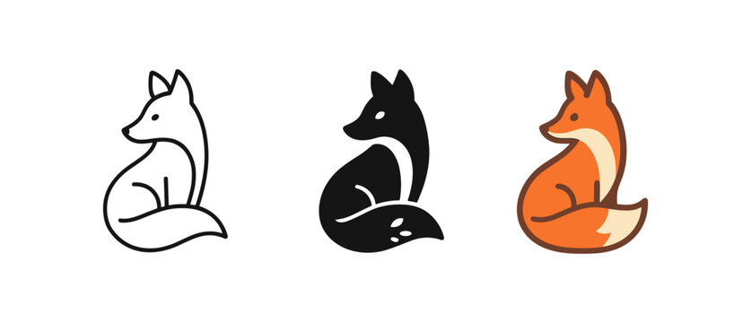 Minimalist fox designs in outline, solid, and color styles
