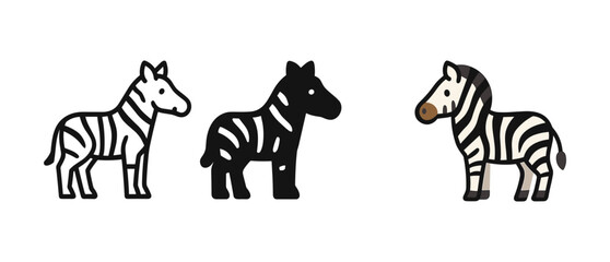 Obraz premium Colorful zebra icons: outline, solid, and full-color variations