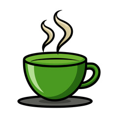 Elegant green tea cup with hot steam rising vector illustration, minimalist beverage artwork for relaxation, wellness, café, and tea branding