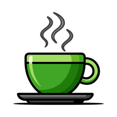 Elegant green tea cup with hot steam rising vector illustration, minimalist beverage artwork for relaxation, wellness, café, and tea branding