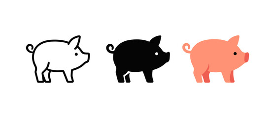 Obraz premium Flat pig silhouettes in various colors: playful animal design