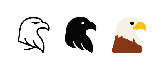 Eagle head icons in minimalist, silhouette, and flat cartoon styles