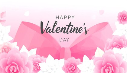 Pink roses and bow Valentine's Day banner