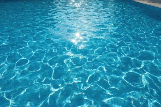 Gleaming, blue pool water with sun reflections creates a soothing, shimmering surface, textured by gentle ripples and light patterns