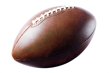 Brown American football ball with white laces isolated on a transparent background