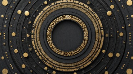 Abstract geometric design featuring concentric circles and golden accents on a dark background
