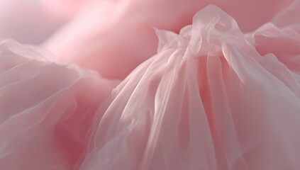 Delicate pink fabric drapes and flows in soft folds, creating an ethereal and abstract composition with hints of light and shadow