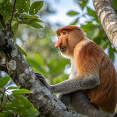 Naklejka premium A male proboscis monkey at Labuk Bay Proboscis Monkey Sanctuary