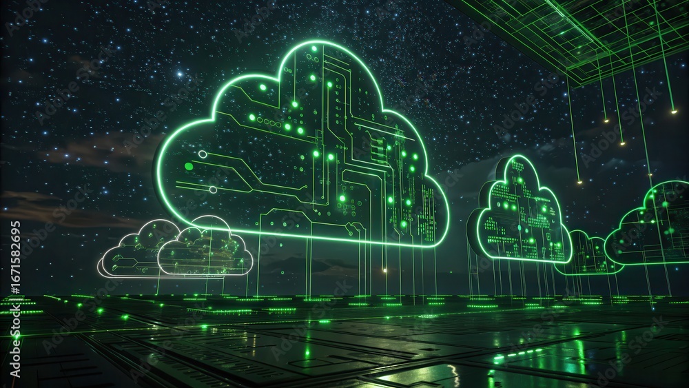 Aufkleber gaming cloud hosting digital illustration of futuristic cloud technology with circuit patterns and g