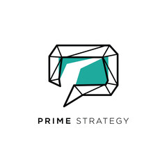Fototapeta premium A modern geometric logo design featuring a stylized speech bubble with a teal accent, representing communication and strategy, with the text 
