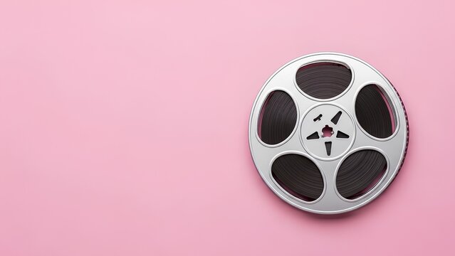 Classic film reel on vibrant pink background for movie and cinema concepts - Powered by Adobe