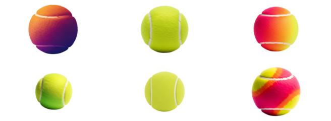 Colorful tennis balls in various designs on white background. Set    