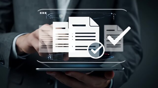 Man Reviewing Digital Documents on Tablet