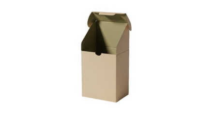 Open cardboard box with flaps in plain beige color  