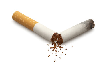 Broken cigarette with transparent background promoting smoking cessation