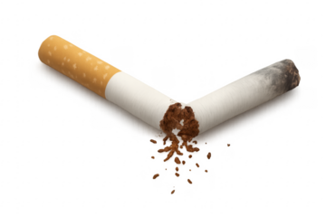 Broken cigarette with transparent background promoting smoking cessation