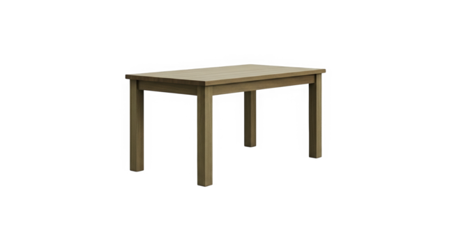 Simple wooden dining table with rectangular shape in neutral tones  