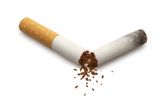 Broken cigarette with transparent background promoting smoking cessation
