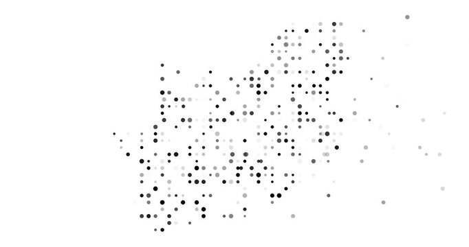 Digital Animation of Colored Dots Zooming into South Africa Silhouette