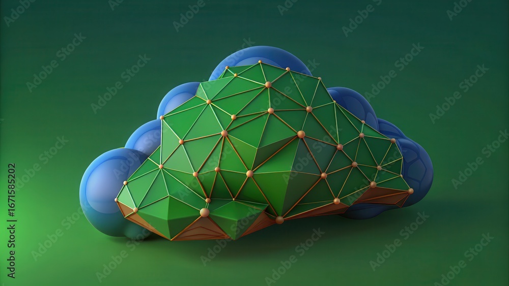 Aufkleber green cloud hosting abstract geometric cloud structure with green and blue elements on a gradient ba