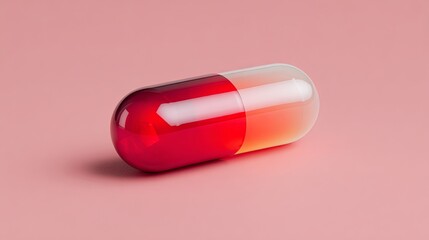 Minimalist Red and White Pill Capsule on Pink Background
