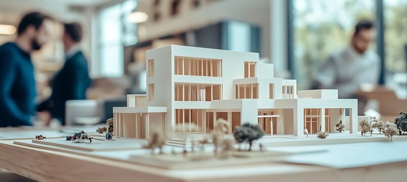 Architectural design model for new construction project showcase and presentation in office setting - Powered by Adobe