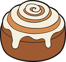 Obraz premium Sweet cinnamon roll with creamy icing illustration on white